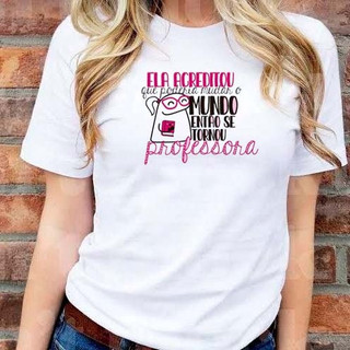 T-Shirt Camiseta Educação Professora Básica Algodão Manga Curta Camisa Educação Professora
