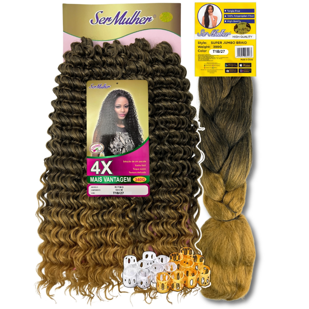 Kit Gypsy Jumbo Trança + Cabelo Cacheado Fibra Orgânica Ritmo Ser Mulher Crochet