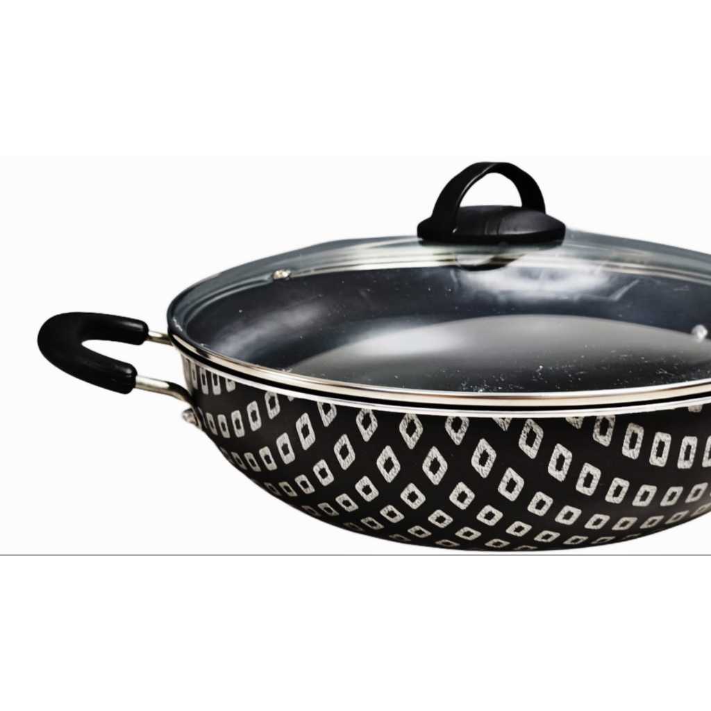Frigideira Wok Paellera 5 Camadas Antiaderente alta 30 Cm 4L Com Tampa De Vidro