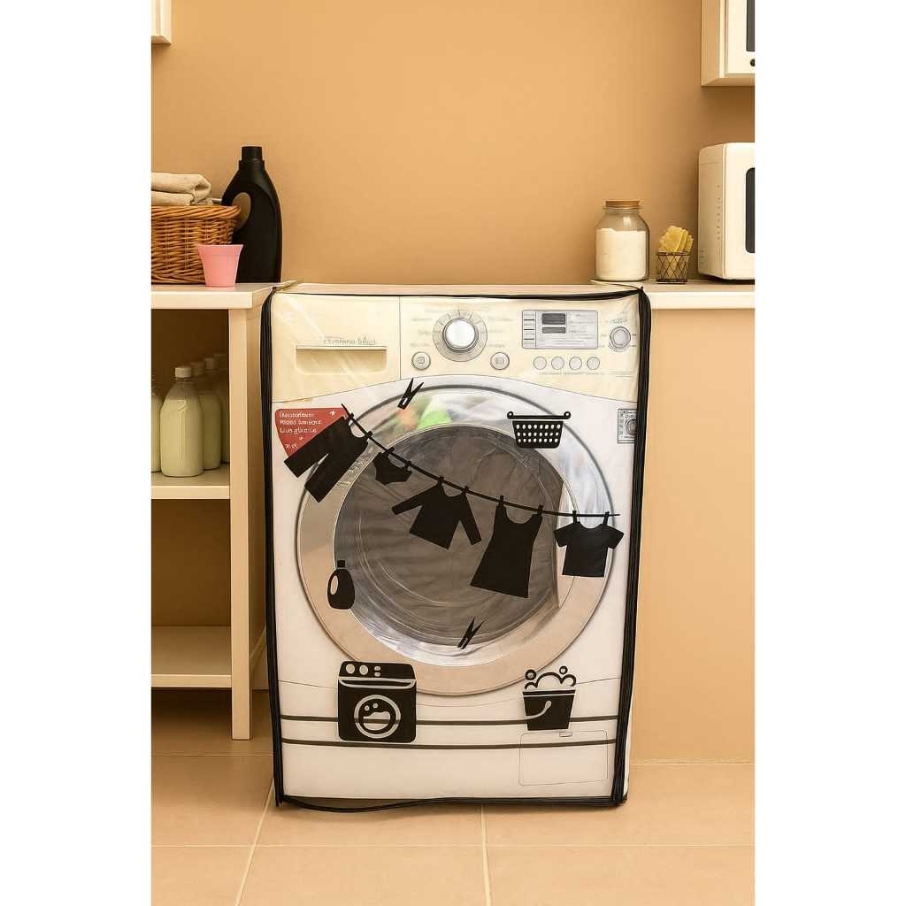 Capa Maquina de Lavar Frontal Ziper Lava Seca (M) PVC Varal Samsung Midea Braste
