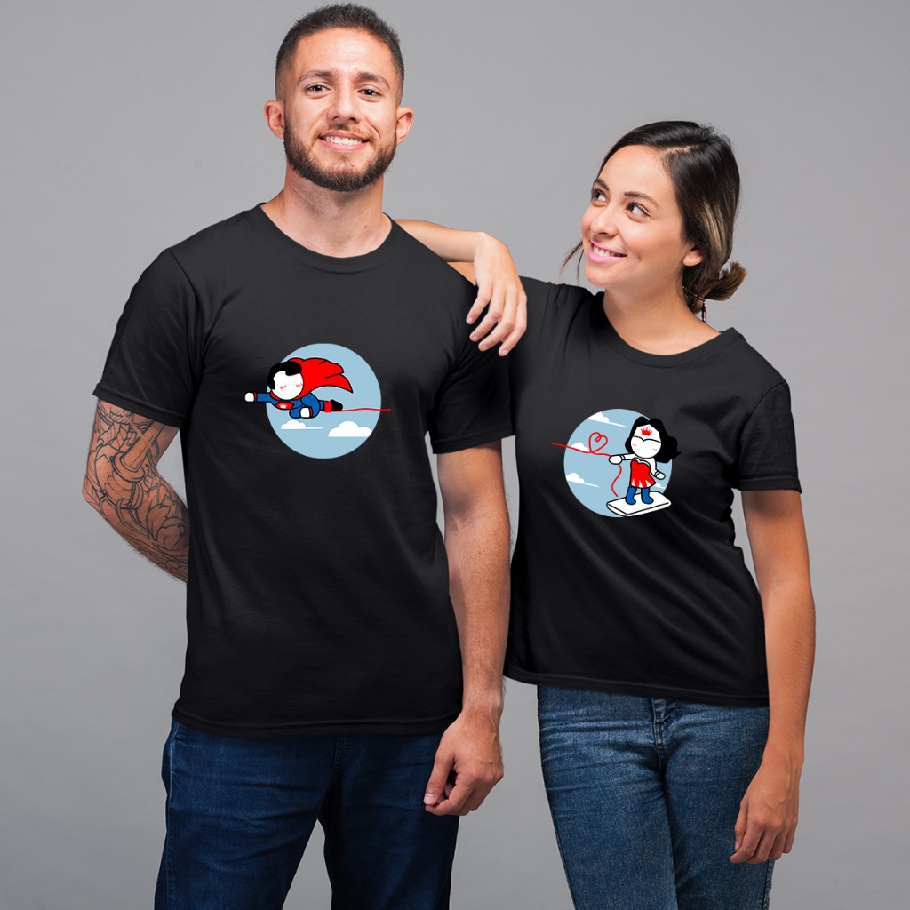 Camiseta Casal Kit Casal 2 Camisetas Super Homem E Mulher Maravilha