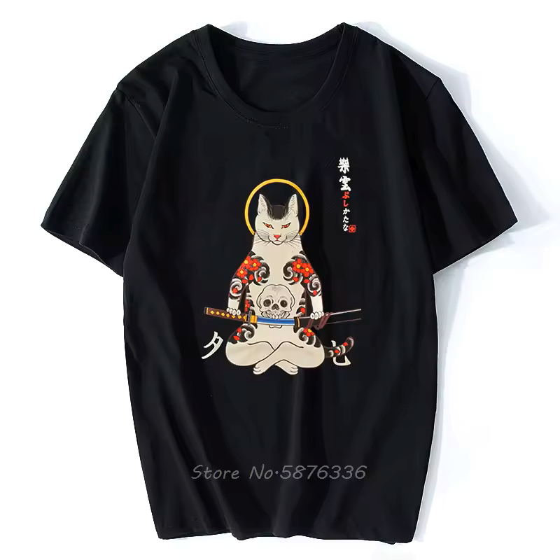 Camiseta Oversized Gato Espada Japonesa Streetwear Feminina Algodão Premium Estilo e Conforto Mãe De Gatos