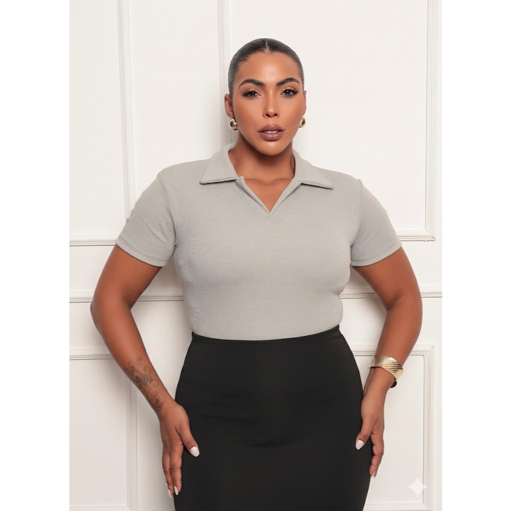 Blusa Camisa Polo Feminina Plus size Básica Casual De Ribana Premium em Oferta na Shopee