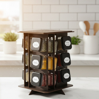 Porta Temperos Giratório MDF Pintado para Mesa e Parede com 12 Potes para Condimentos e Mantimentos em Oferta na Shopee