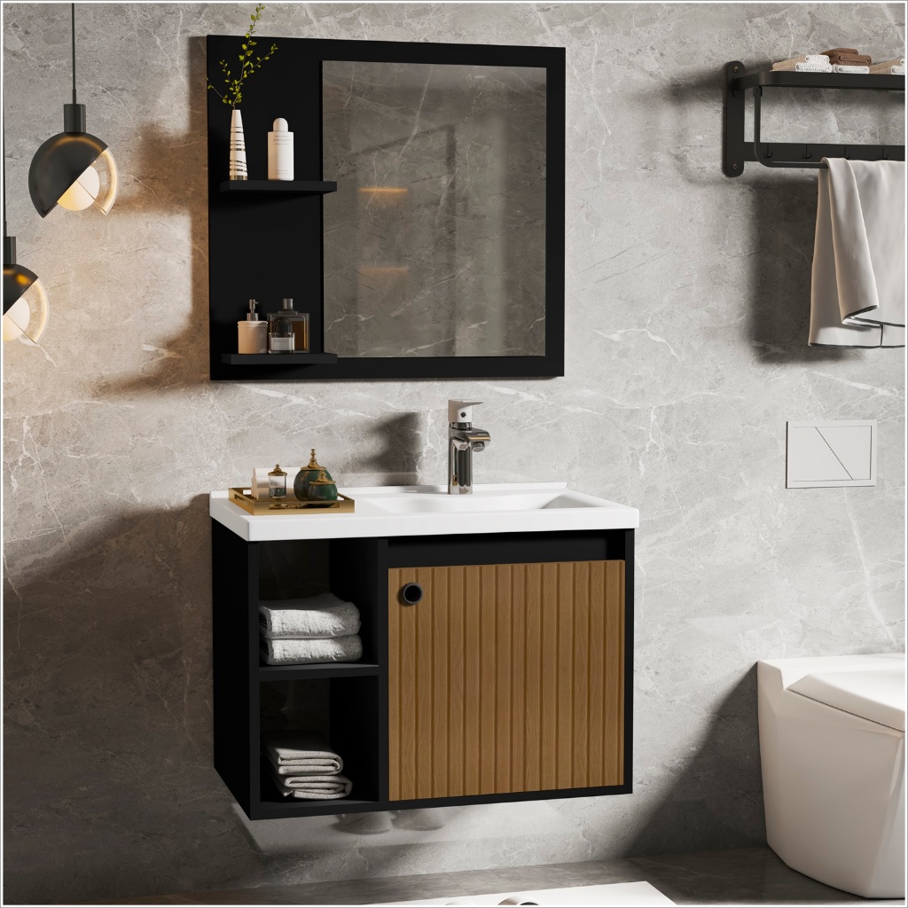 CONJUNTO GABINETE ESPELHEIRA E CUBA PARA BANHEIRO 60CM ADONIS em Oferta na Shopee