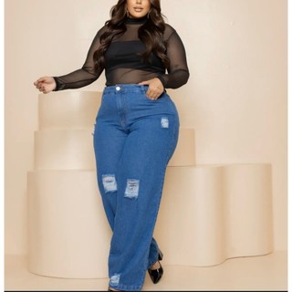 Calça Jeans Feminina Wide leg Plus Size  Cintura Alta