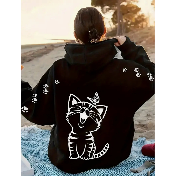 Moletom Blusa de Frio Casaco Feminino Gatinha Borboleta Felicidade Patinhas Nas Mangas Novo! em Oferta na Shopee