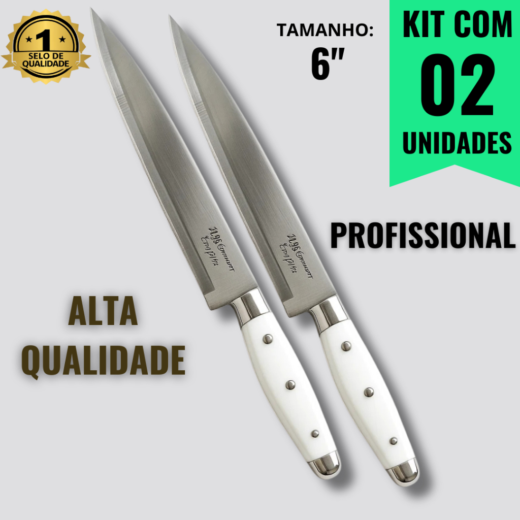 Kit 2 Facas Profissionais Linha Europa  – Corte Afiado e Conforto Ergonômico para Uso Doméstico e Profissional