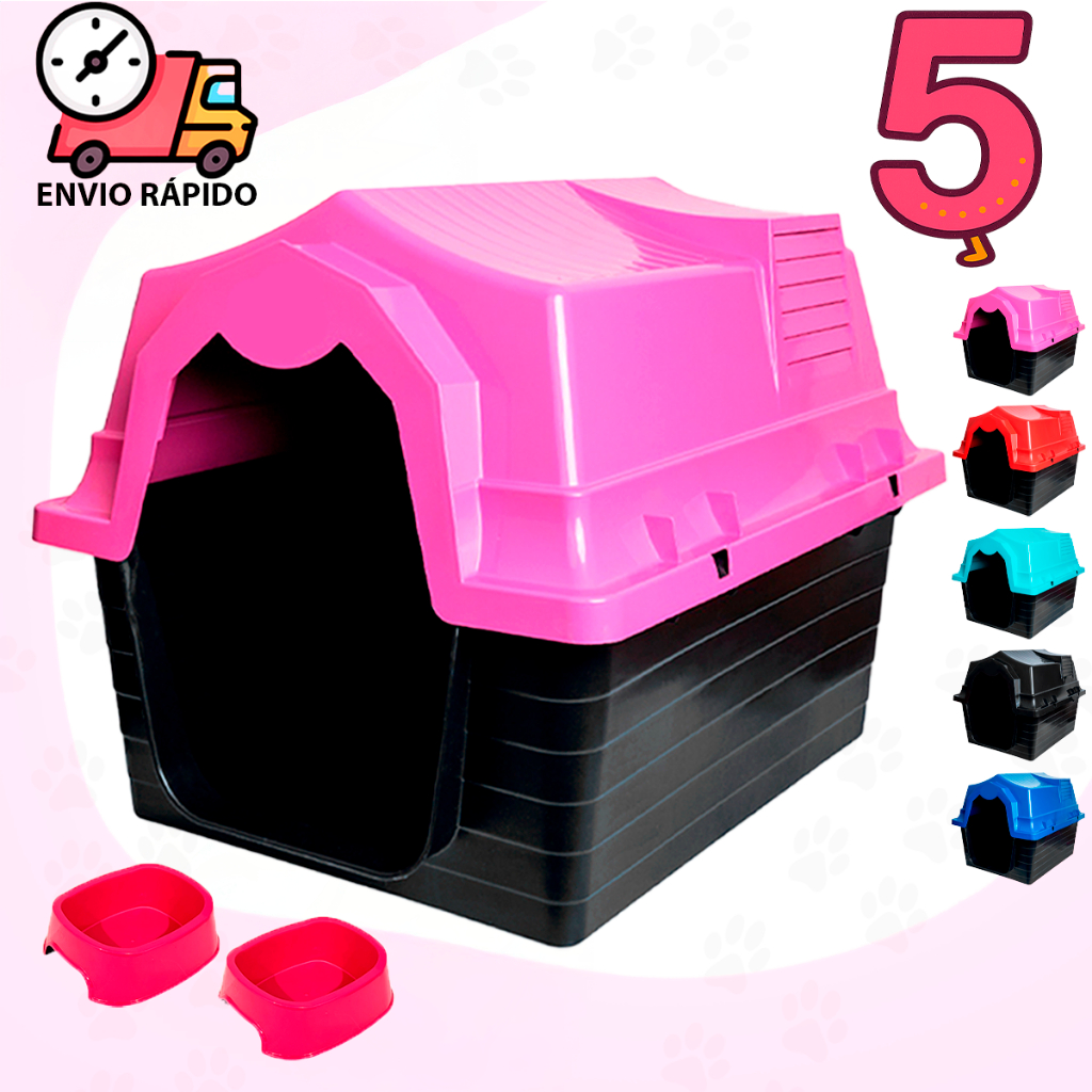 Casinha De Cachorro N 5 Casa Pet Médio Grande com Comedouro e Bebedouro 500ML