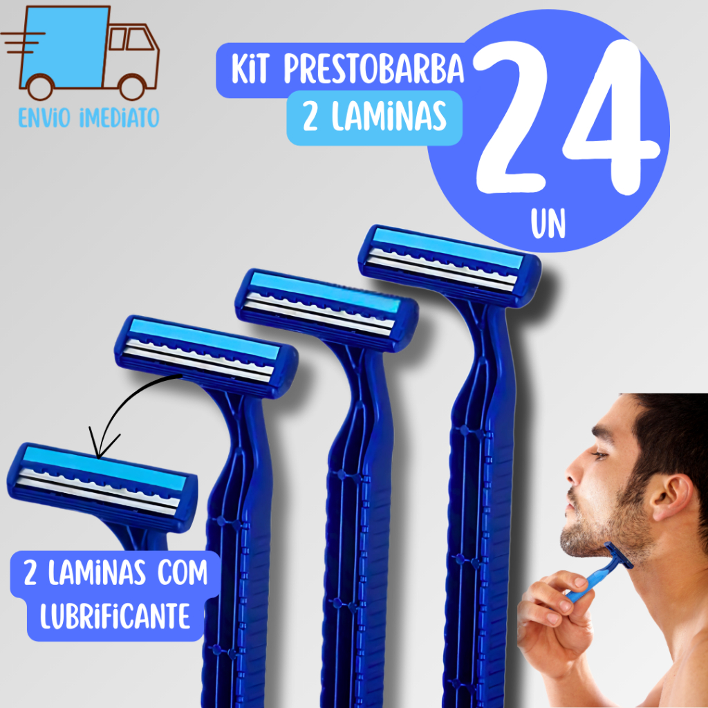 Kit 24 Barbeador Aparelho de Barbear Descartável com 2 Lâminas e Fita Lubrificante Navalha Azul