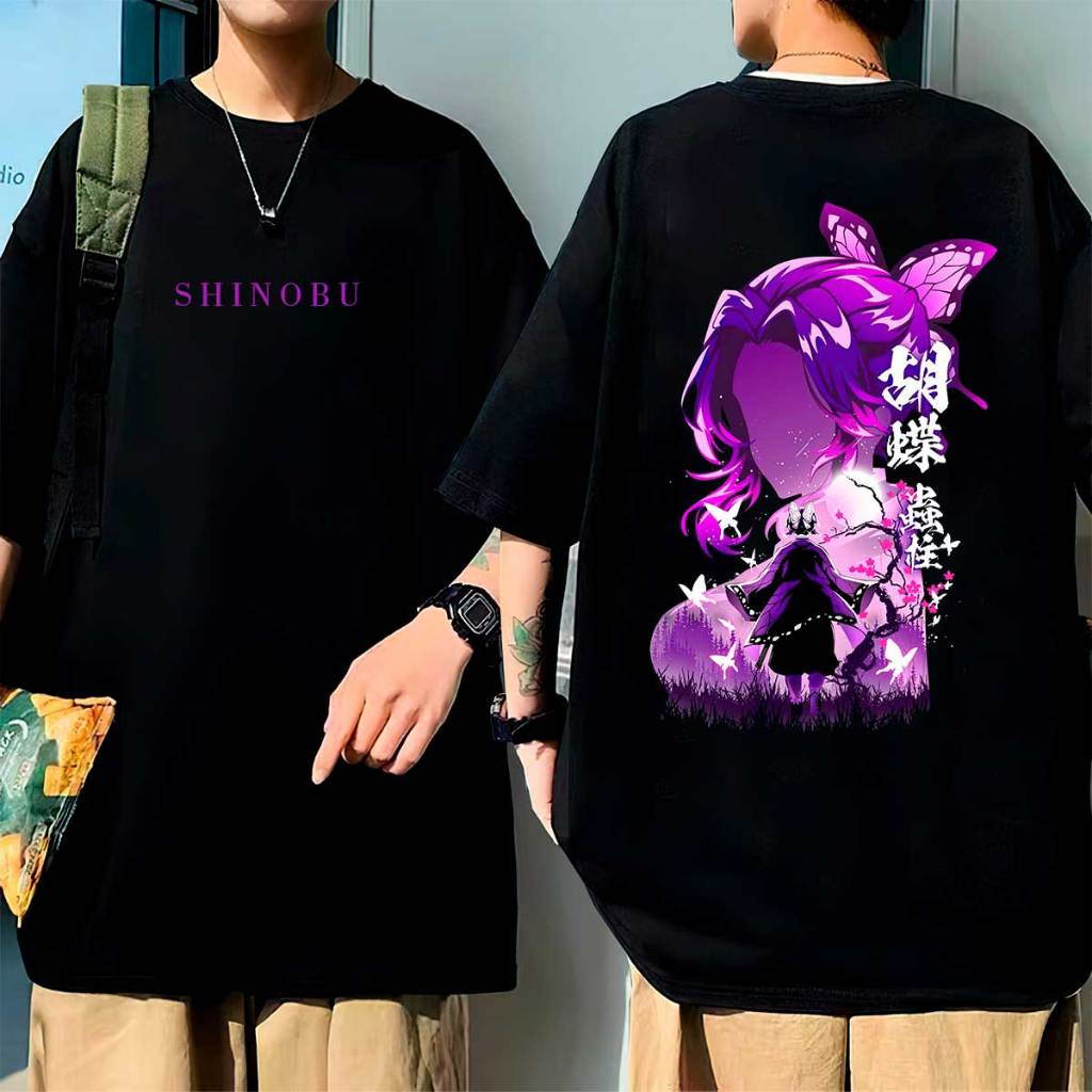 Camiseta Oversized Anime Demonslayer Estampada Shinobu Camisa Algodão Feminino Masculino em Oferta na Shopee