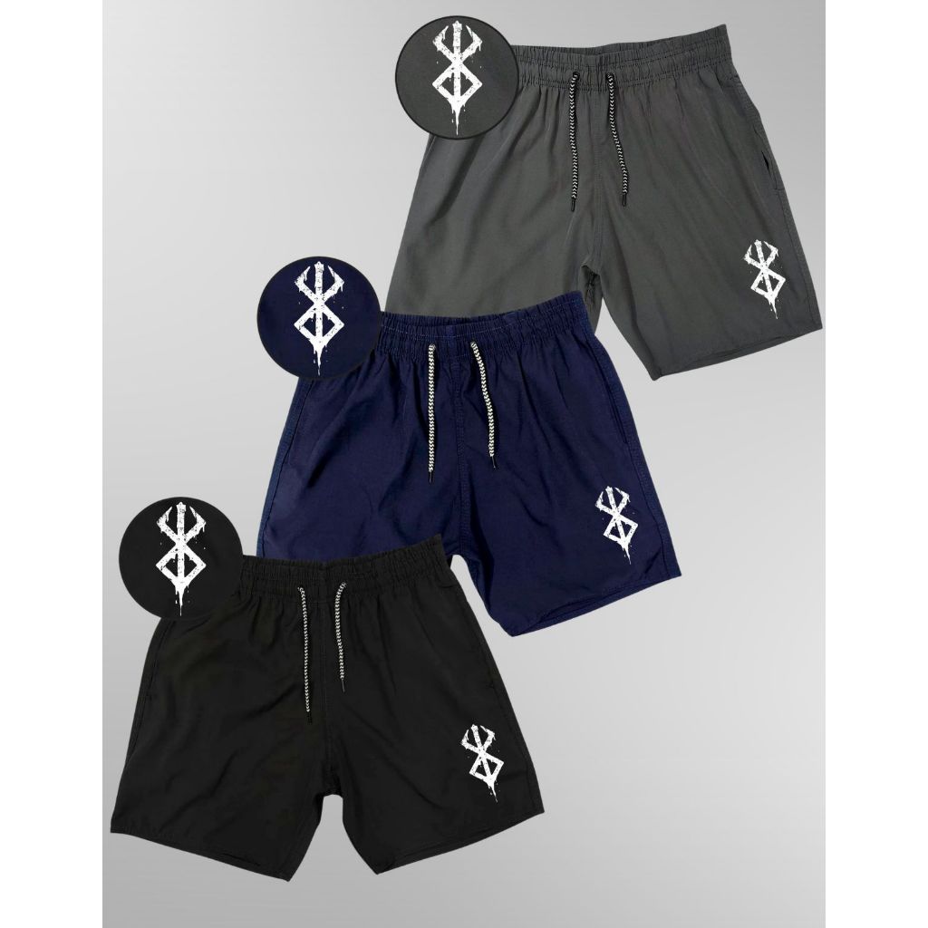 Kit Bermudas Esportivas de Elastano Masculina BERSERK 01 Academia Corrida Skate Basquete Otaku