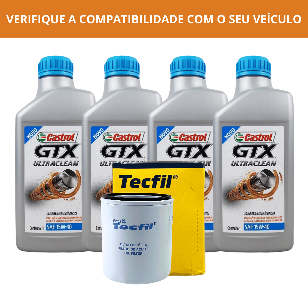 Kit 4 Óleos 15w40 Carro Castrol GTX Ultraclean - 4 Litros + Filtro