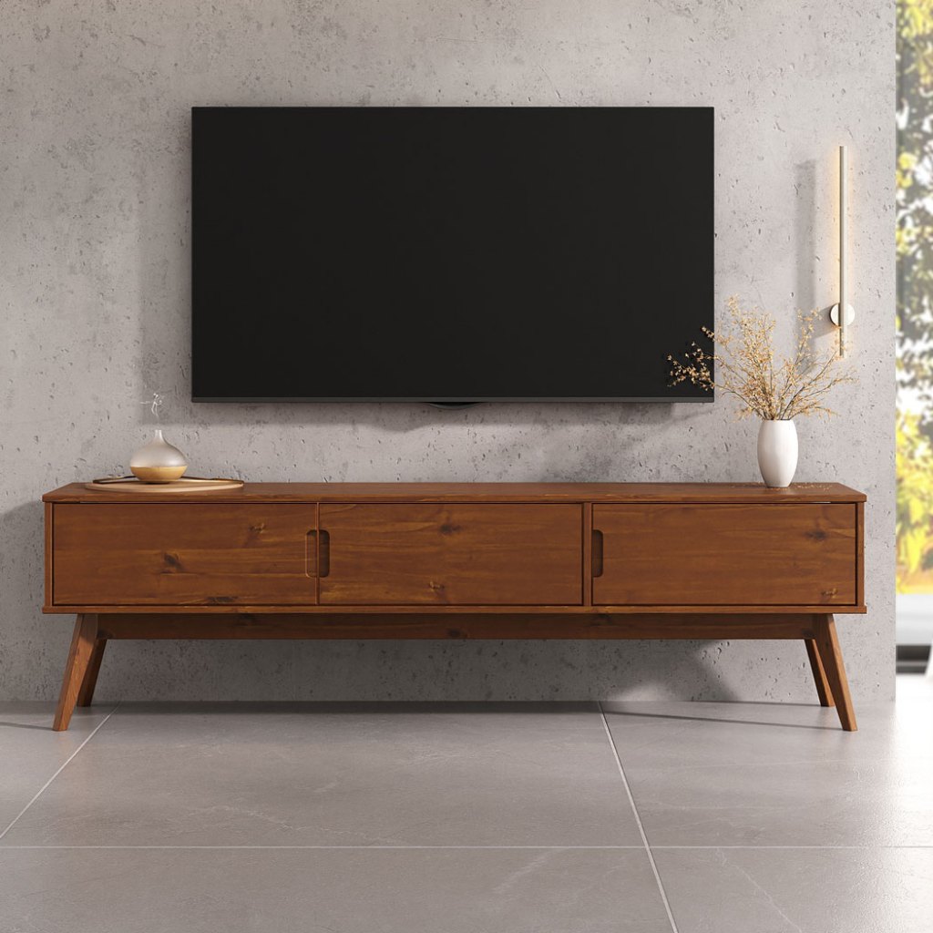 Rack TV 180 cm Sala Retrô 75 Pés Madeira 3 Portas Castanho Tivoli