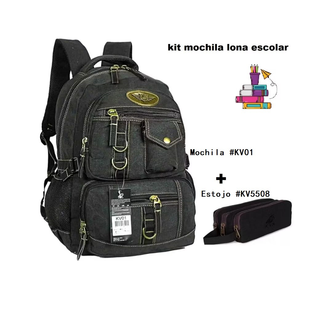 Mochila de Lona Juvenil Unissex KV01 Mochila Escolar / Viagem, Academia, Esporte 30litros