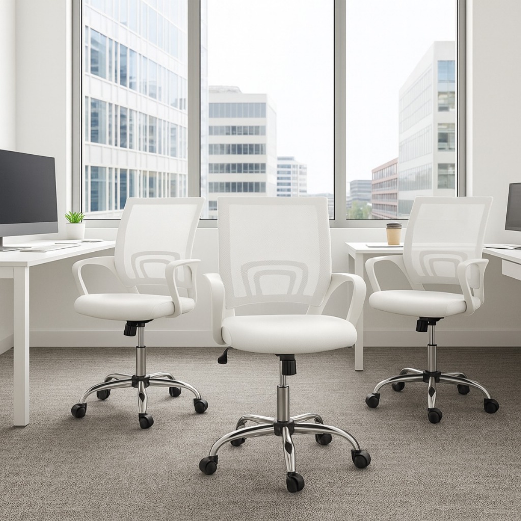 Conjunto 3 Cadeiras Mesh Giratórias Ergonômicas para Home Office com Apoio de Braços Resistentes