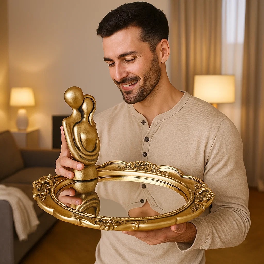 KIT Bandeja Espelhada + Casal Abraçados Estatueta Decoração De Luxo Envio Rápido
