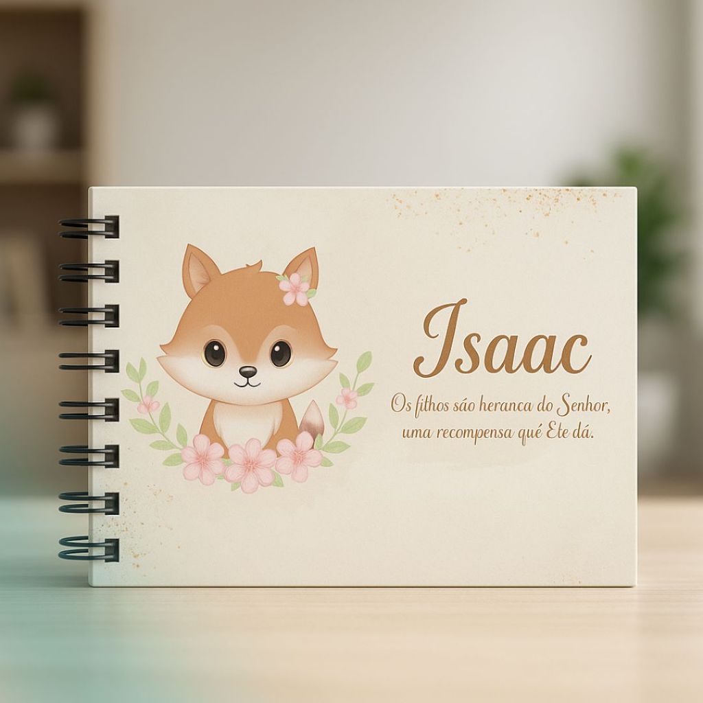 Detalhes do Livro De Recados Personalizado Chá De Bebê Maternidade Aniversário Caderno Assinatura Raposa