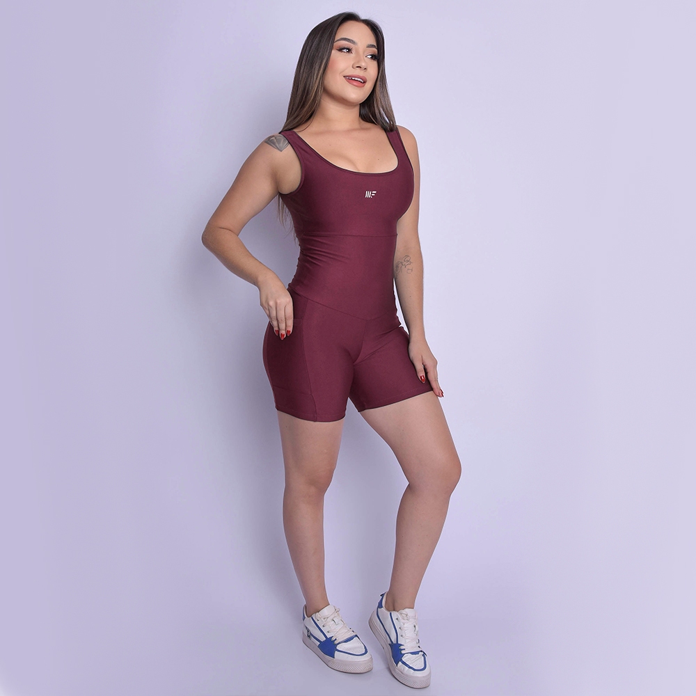 Macaquinho Fitness Feminino com Bolso e Bojo Removível