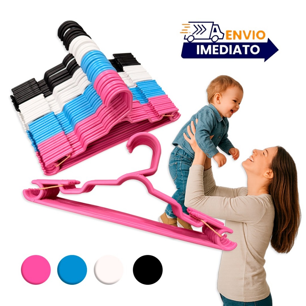 kit 50 unidades Cabide Reforçado bebe Baby infantil juvenil cores em Oferta na Shopee