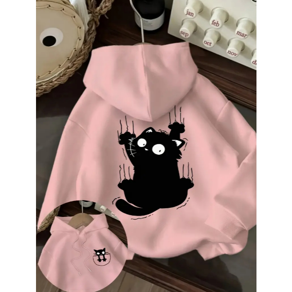 Moletom Casco Blusa de Frio Gato Preto Fofinho Escorregadio Feminino Novo! em Oferta na Shopee