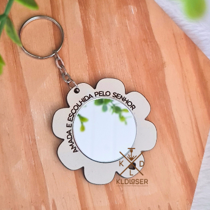 Kit 20 ou 50 Chaveiros Flor • MDF + Acrílico Espelhado • Lembrancinhas com Espelho • Dia da Mulher