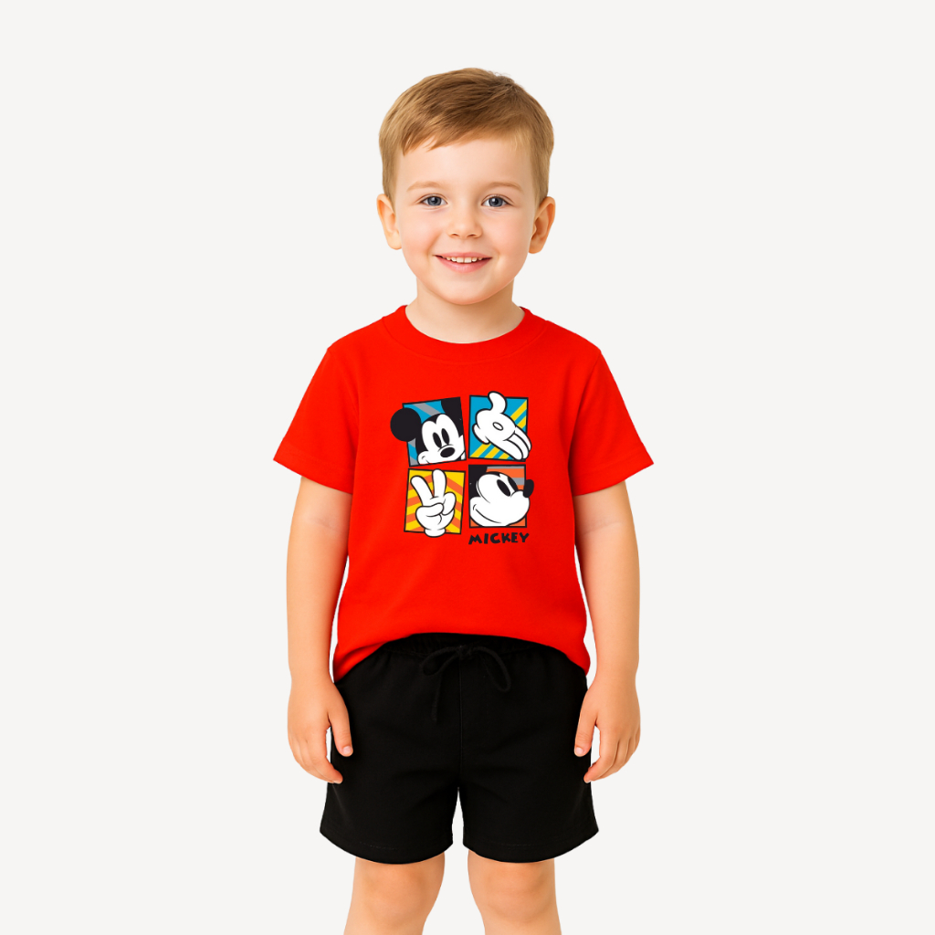 Conjunto Infantil Estampado Masculino Menino Mickey Malha em Algodão Premium Kit Camiseta + Short