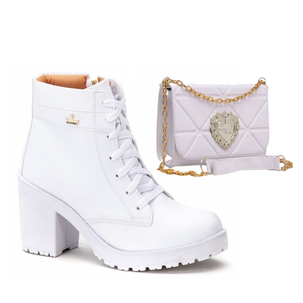 Kit Bota Coturno Tratorado e Bolsa Baladinha Várias Cores Envio Imediato