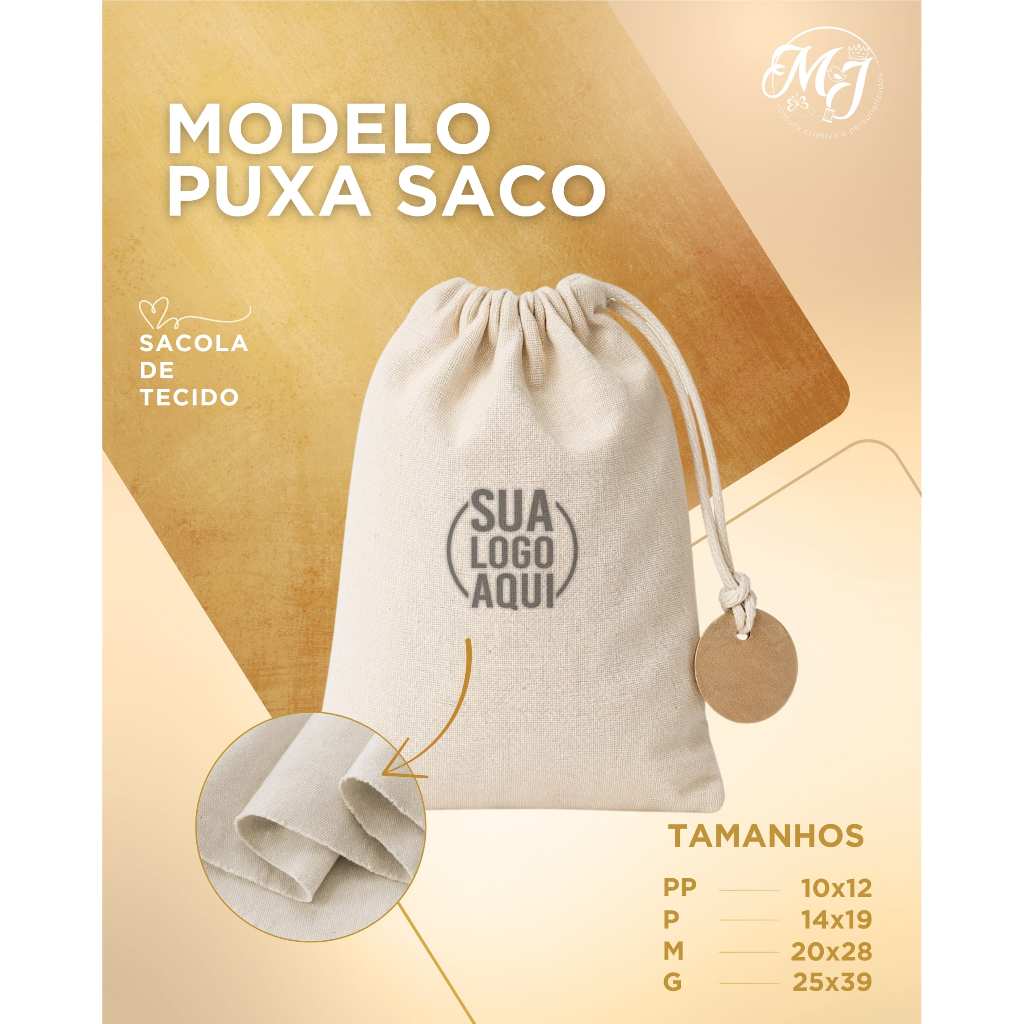 Kit com 5, 10 ou 15 unidades sacola de Tecido Modelo Puxa Saco Personalizada | Lembrancinha | Brinde | Vários Tamanhos