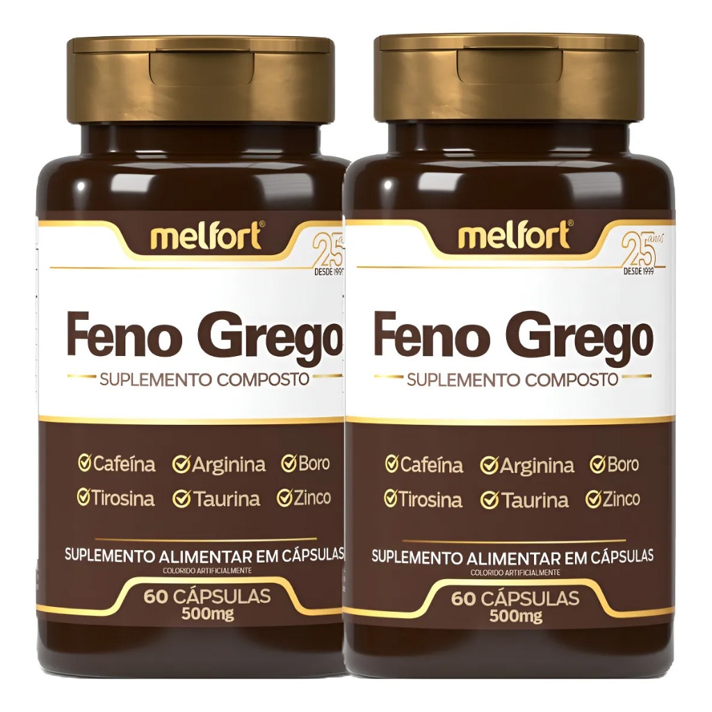 2xFeno Grego Com Taurina, Arginina, Boro, Tirosina 60 Cápsulas - Melfort em Oferta na Shopee