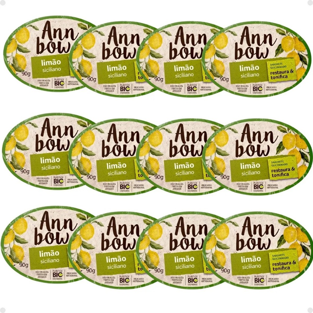 Kit 12 Sabonetes Ann Bow Glicerinado Limão Siciliano 90g Em Barra Hidratação E Frescor Revigorante