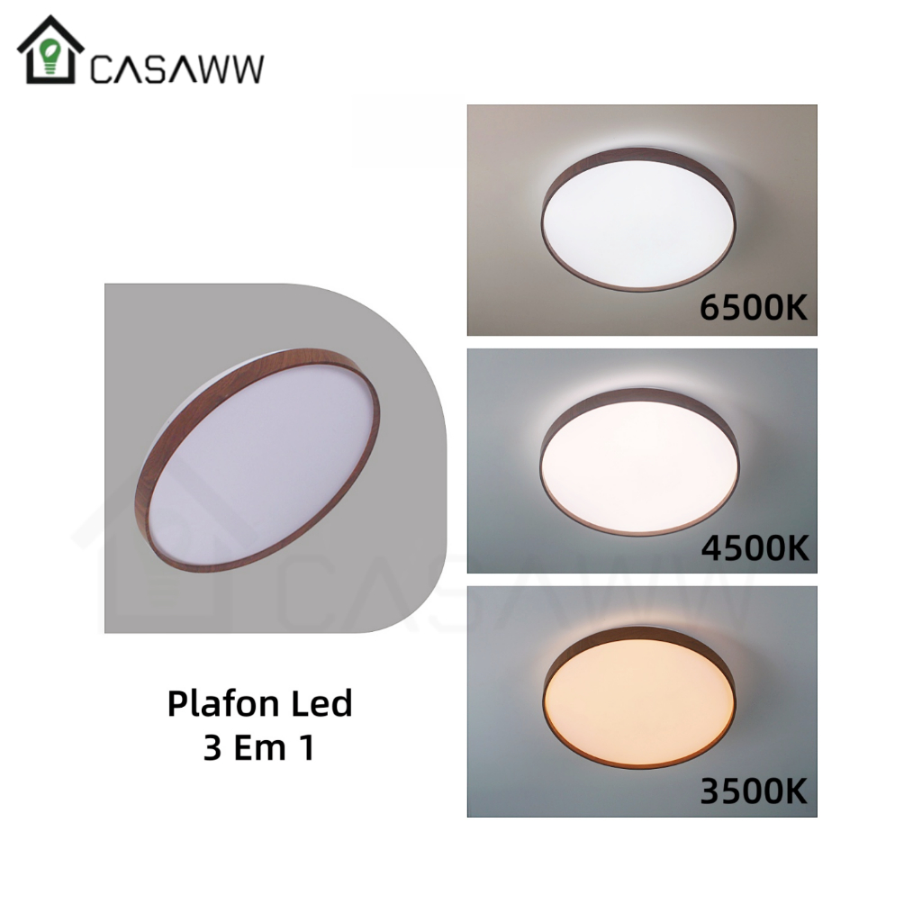 Plafon Wood Madeira Redondo Led 30cm 40cm 50cm 3 Em 1  Plafon Sobrepor Redondo Lustre Amadeirado