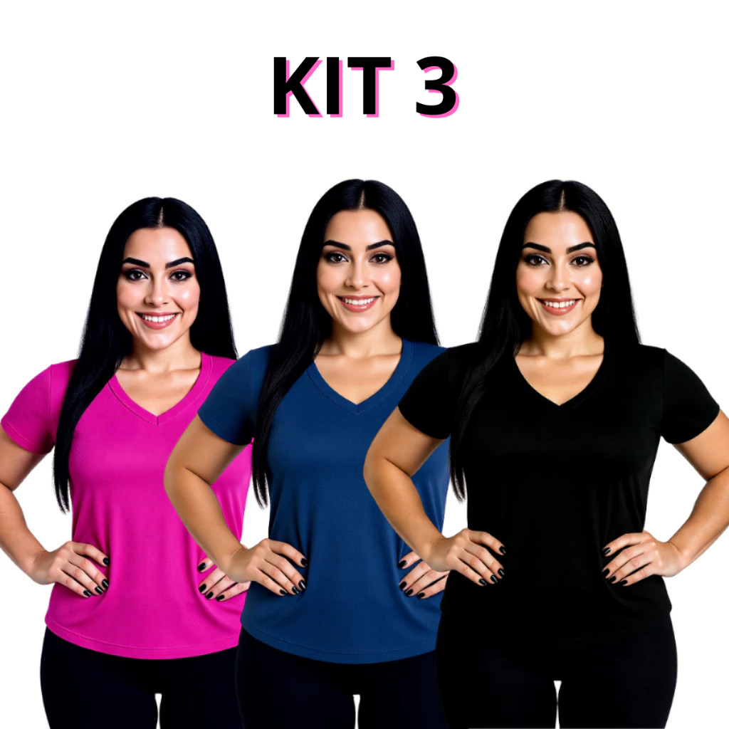 Kit 3 Blusas Femininas Fitness Dry Fit Academia Corrida Caminhada Treino em Oferta na Shopee