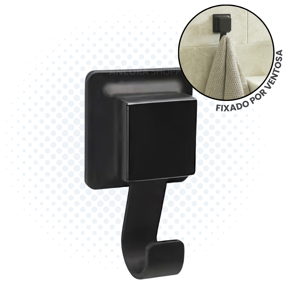 Cabide Gancho Suporte para Toalha de Rosto com Ventosa Arthi Pendurador de Toalha Preto