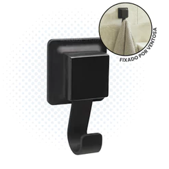 Cabide Gancho Suporte para Toalha de Rosto com Ventosa Arthi Pendurador de Toalha Preto