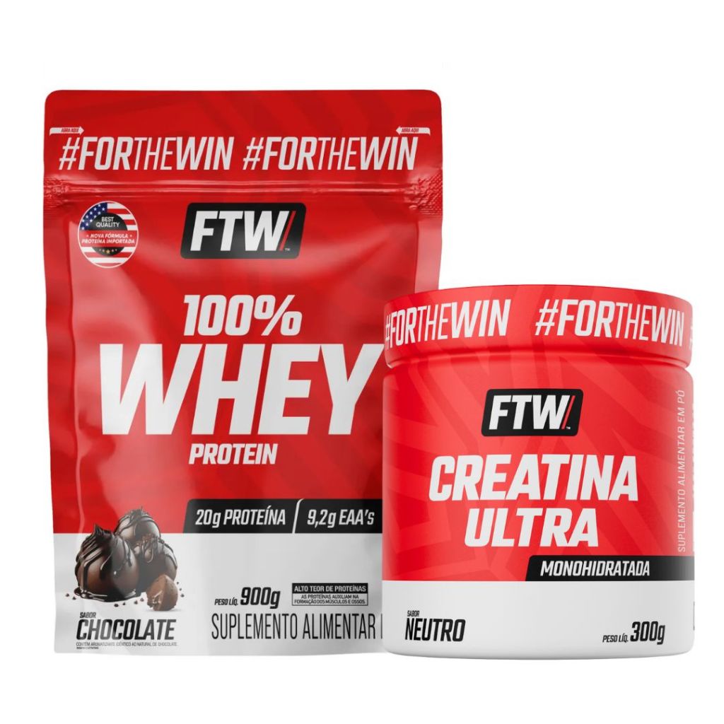 Kit Whey Protein 100% Refil 900g FTW + Creatina Ultra pote 300g em Oferta na Shopee