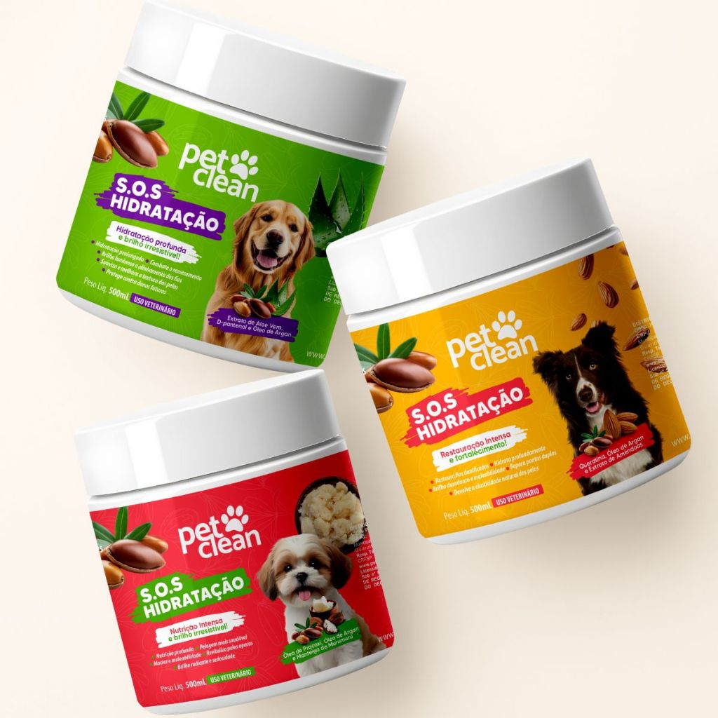 Pet Clean Combo Máscara Hidratação Nutrição Restauração S.O.S Pelo Cães e Gatos Cronograma 500g