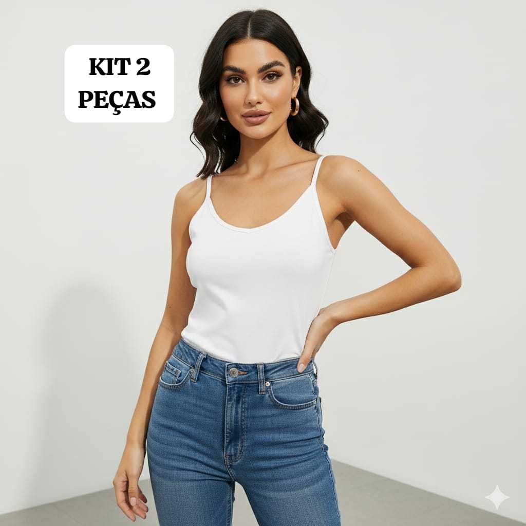 KIT 2 REGATAS DE ALCINHA FEMININA BLUSA 100% ALGODÃO BÁSICA CAMISETA LISA PRETA E BRANCA