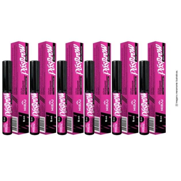 Kit Com 6 Unidades Niraj Sérum Regenerador Pós Brow- 8ml - Rosa - Com Aloe Vera e Macadâmia