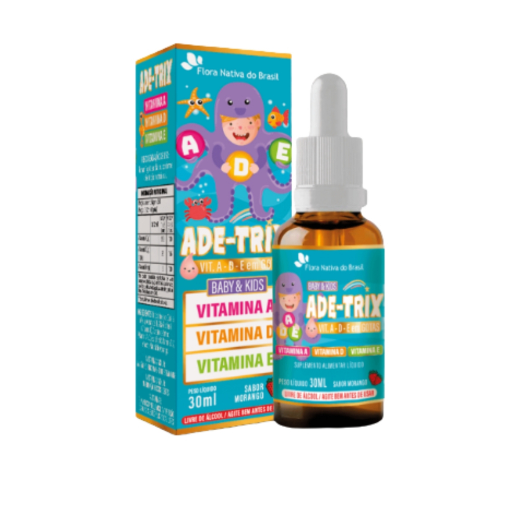 VITAMINA INFANTIL ADE-TRIX (Vit. A, D, E) GOTAS MORANGO 30ML FLORA NATIVA 30ML