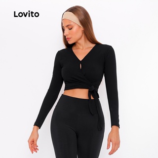 Lovito Blusa Manga Longa Feminina Lisa Transpasse e Amarração Lateral LB439BRL468 em Oferta na Shopee