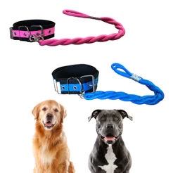 Coleira com Guia Reforçada 40mm para Cachorro Médio Grande Porte Pitbull Rotteweiler Golden Terrier