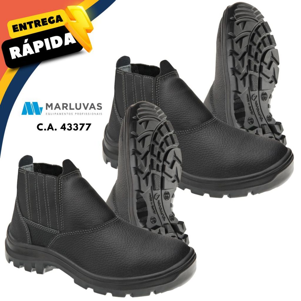 Kit 2 Bota Botina de Segurança Vulcaflex Marluvas Couro Bico PVC para Obra Pedreiro Segurança EPI
