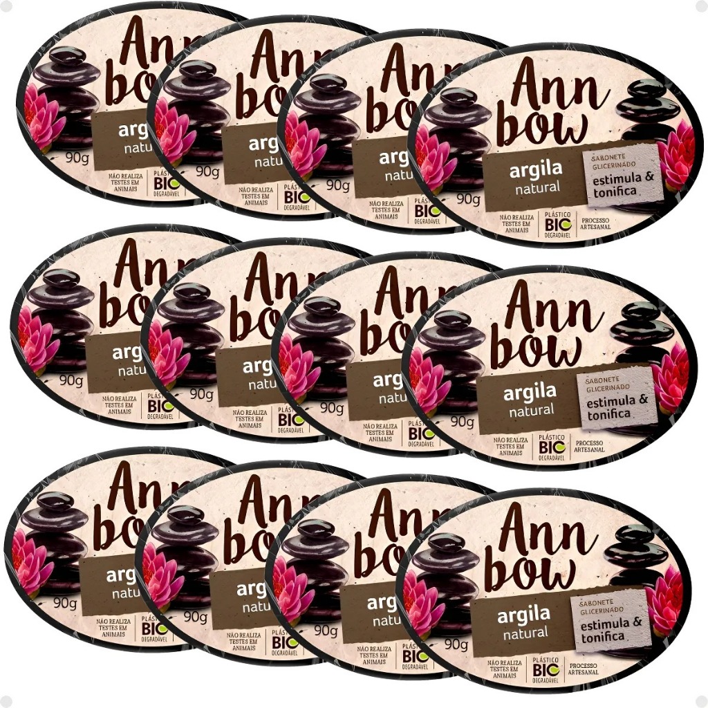 Kit 12 Sabonete Em Barra Ann Bow Glicerinado Argila Natural Hidratação Limpeza Profunda