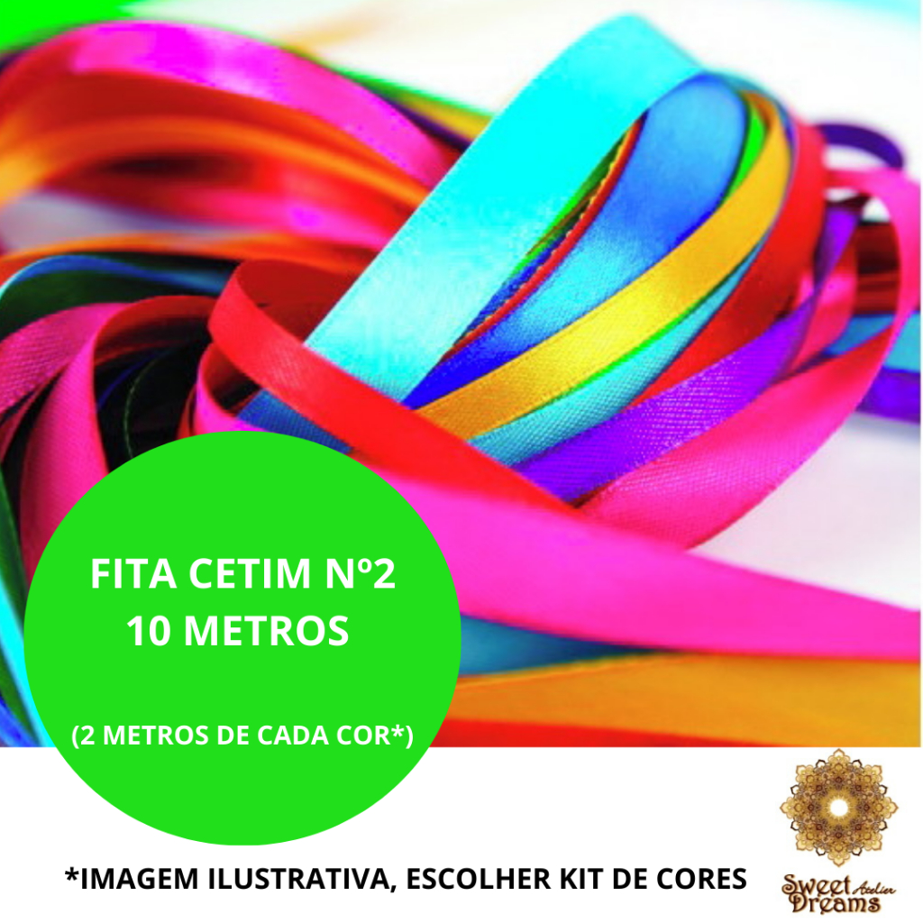 FITA DE CETIM N 2 10MM KIT DE CORES COM *10 METROS (5 CORES, 2 METROS DE CADA COR) em Oferta na Shopee
