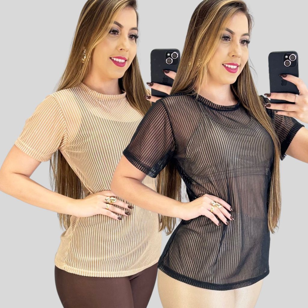 Kit 2  Blusas Feminina De Tule Canelado } Fitness Academia  Veste Leggings Tapa Bumbum  Camiseta Top Telinha  Camisão