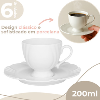 Jogo 6 Xícaras de Chá Café com Pires 200ml Soleil White Branco Oxford Porcelanas em Oferta na Shopee