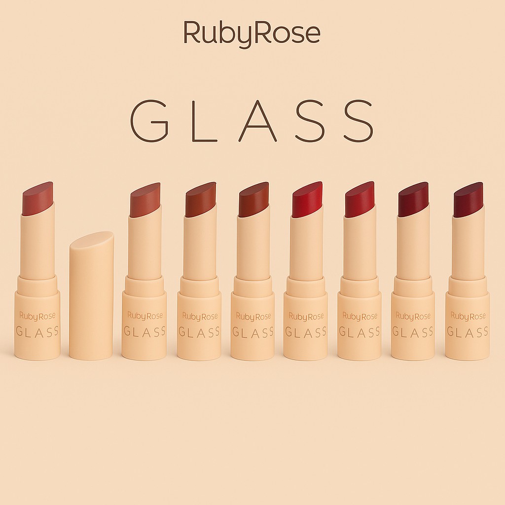 Batom Bala bastão Creamy Matte Glass by Ruby Rose Aveludado Resistente a água Alta Cobertura HBF567