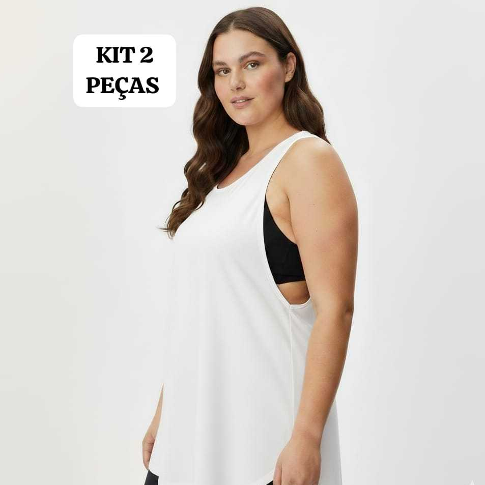 KIT 2 CAMISETAS REGATA FEMININA 100% ALGODÃO BÁSICA LISA PRETA E BRANCA UNISEX