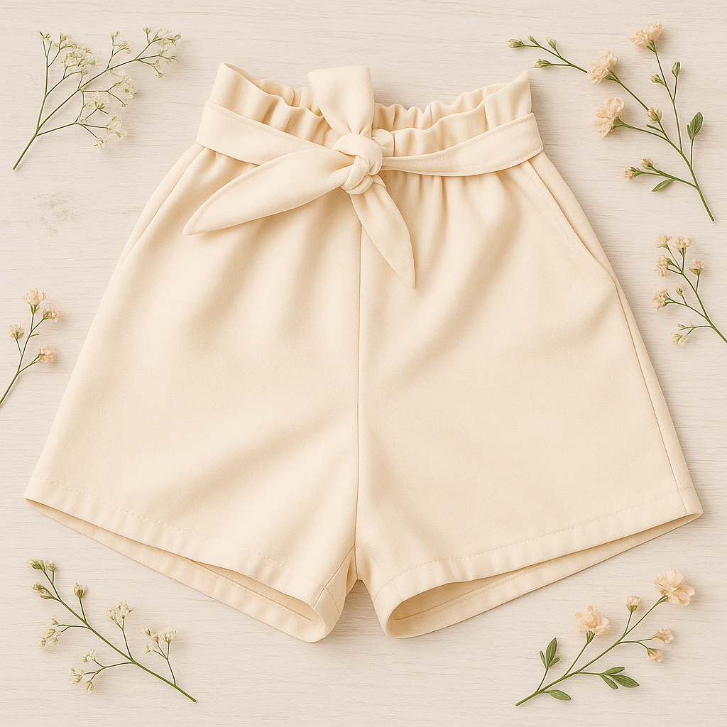 Shorts Clochard Duna Linho Infantil e Juvenil Para Meninas Shorts com Elástico e Cinto Fita (SH337)